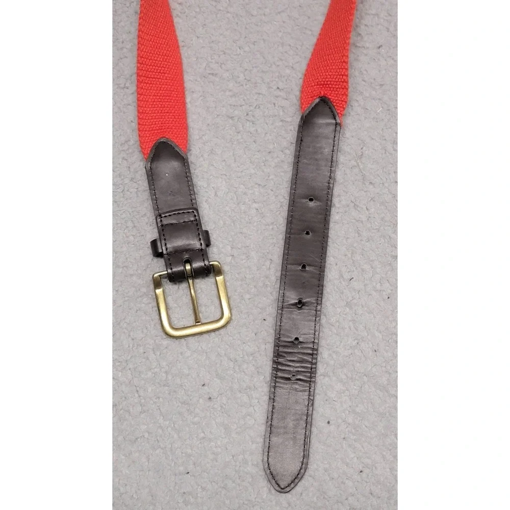 Budweiser Belt Mens 32 Brown Leather Red Canvas Gold Tone Brass Buckle Souvenir
